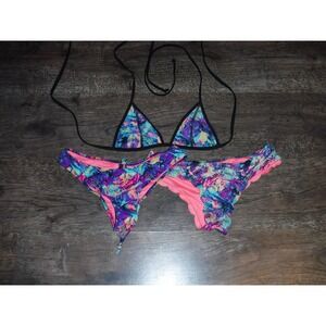 PINK‎ Victoria's Secret Bikini Set Small Triangle Tie Dye Scalloped Bottom